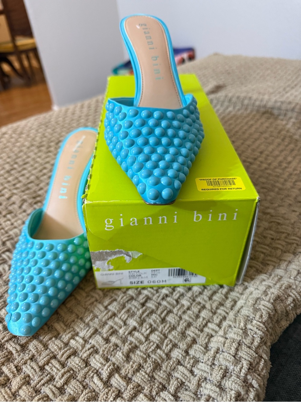 Gianni Bini Turquoise Studded Pointed-Toe Slip-On Mules